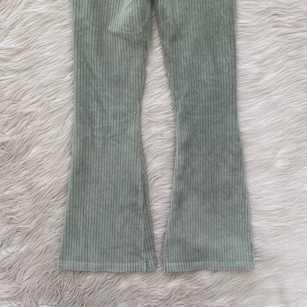 Like Flo Ribbed Velour Flared Pants Sage Green Drawstring Elastic Waist Girls 8